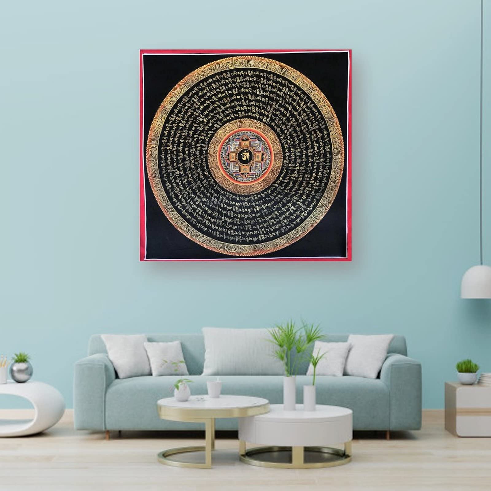 Poster tibetano Om Mantra Mandala Buddhismo Religione Meditazione Buddha Bodhisattva Decorazione per la casa Poster arte da parete Camera da letto Decorativa Estetica 70 x 70 cm
