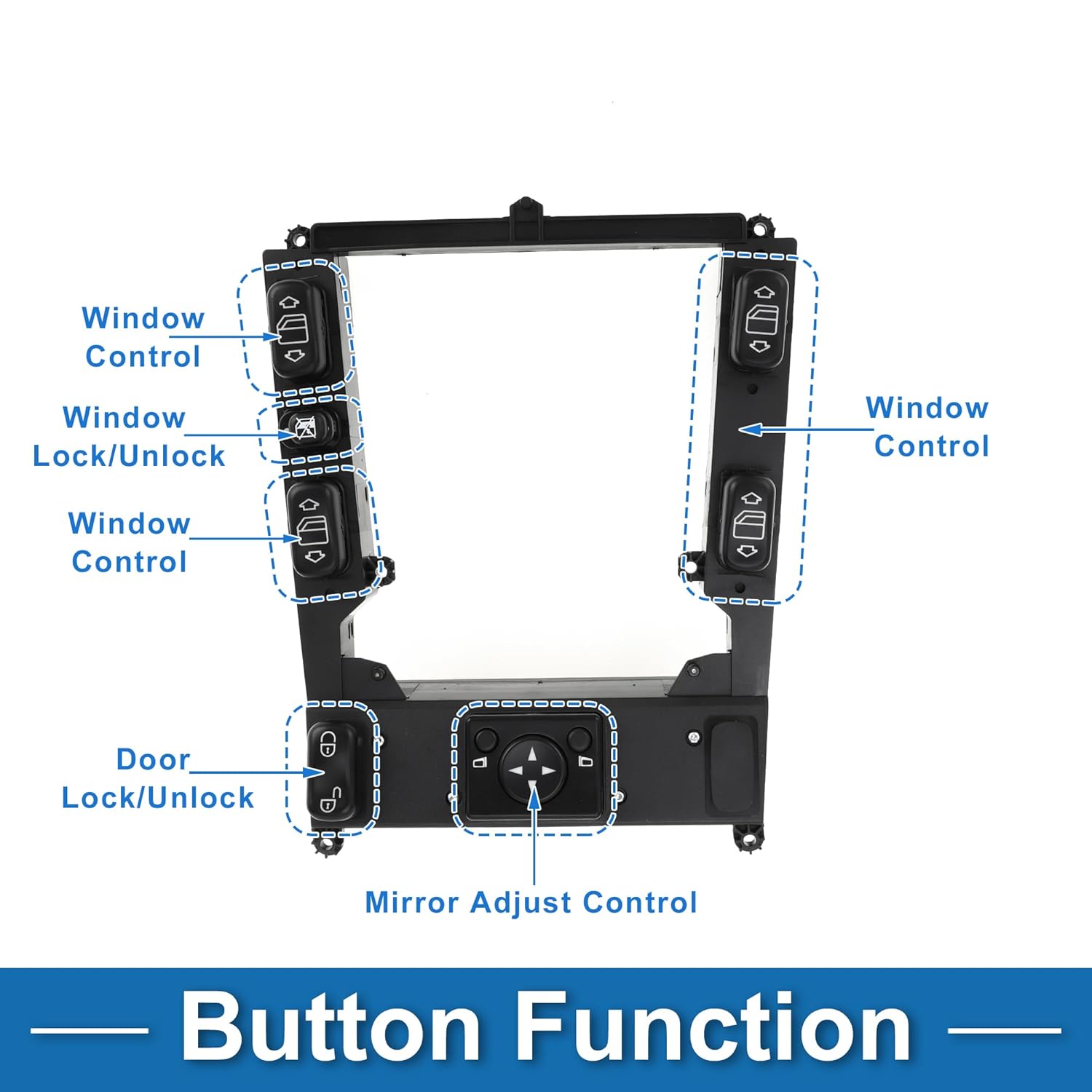 Power Window Switch No.1638206910 Window Control Switch for Mercedes-Benz ML350 ML500 2004 2005 Black