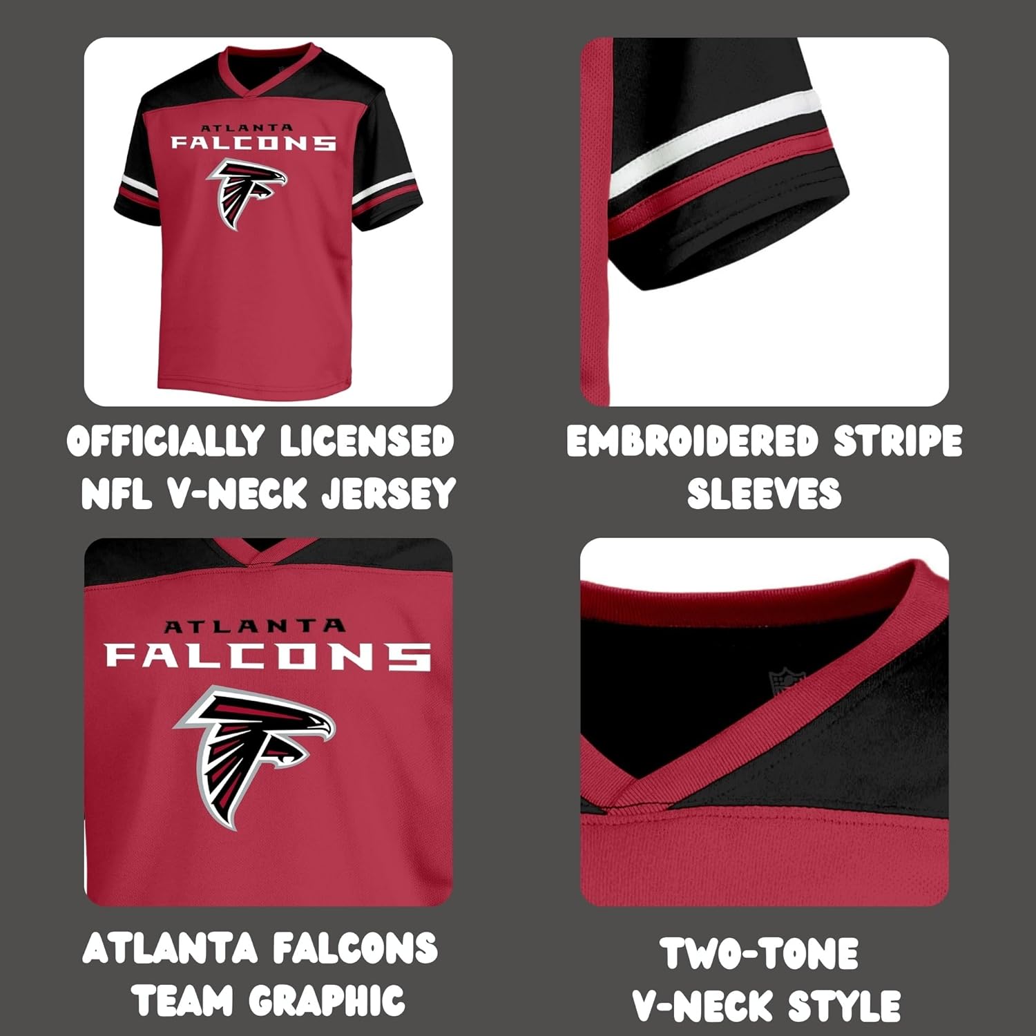 NFL Kids Youth 8-20 Officially Licensed Team Color Wordmark Primary Logo Victory Stripe V-Neck Jersey T-Shirt - Image 5