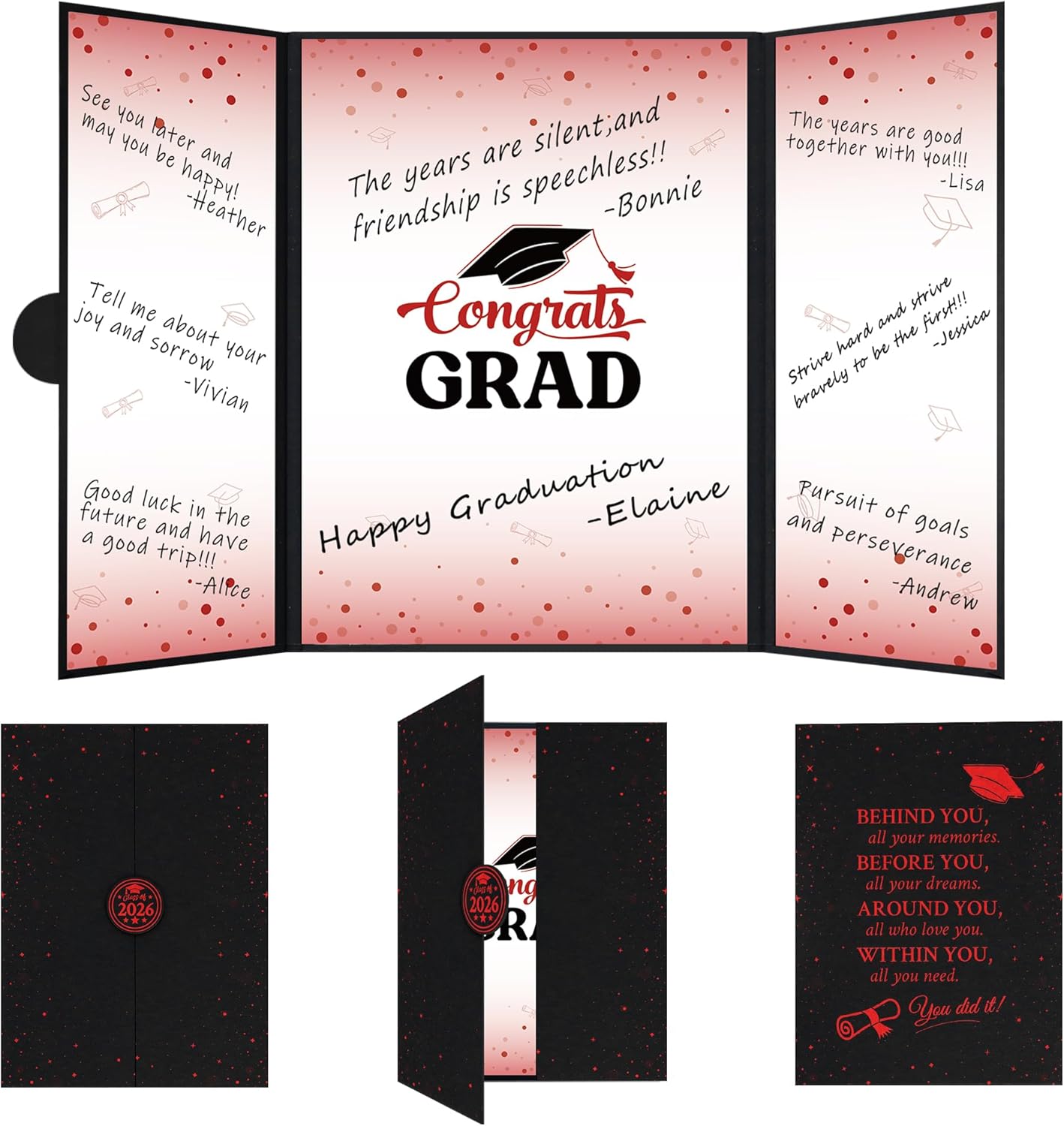 Vlipoeasn Red 2026 Graduation Party Decorations Black Red 2026 College/High School Graduation Decorations Party Supplies, Class of 2026 Congrats Grad Backdrop Banner Signature Book