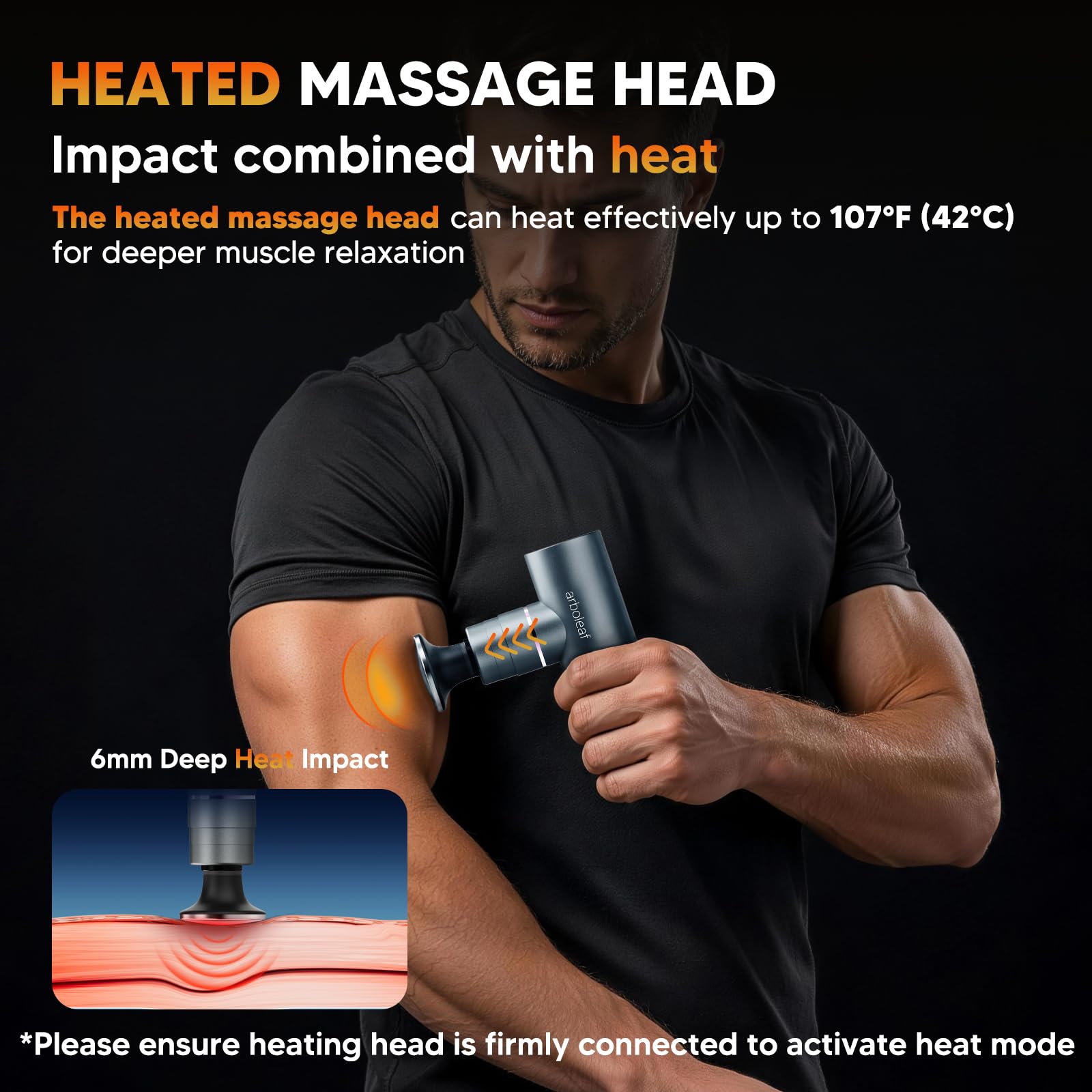 arboleaf Pistola Massaggio Muscolare Mini con Calore,Massage Gun Silenziosa | Corpo in Metallo Anodizzato, Massaggio Termico, Motore Brushless Silenzioso, Modalità Pressione Adattiva, Compatto, Portatile