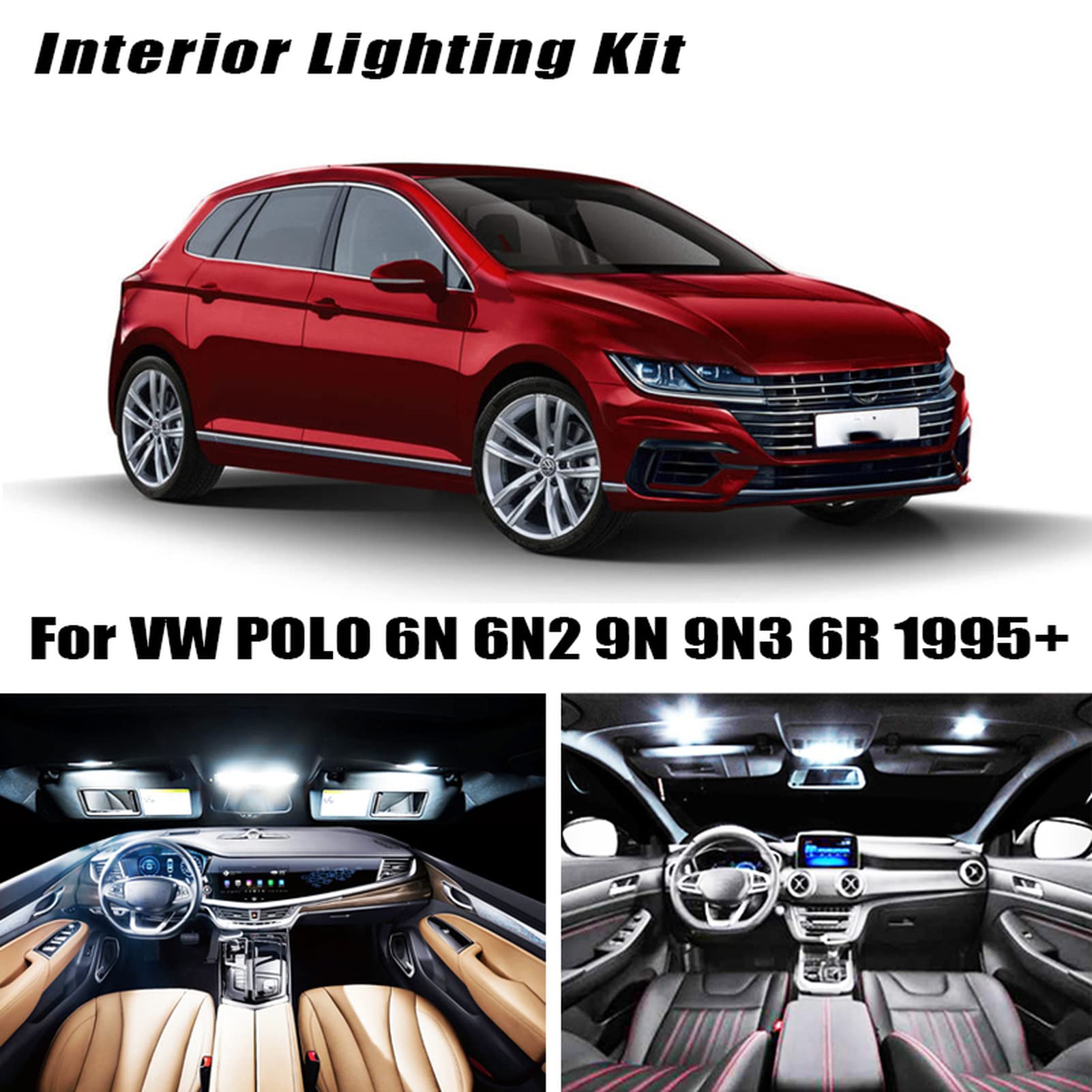 12 Uds Canbus Bombilla de Luces LED para Coche, para VW Polo 6N 6N2 9N 9N3 6R 1995+ Kits de luz de cúpula de Mapa Interior LED Hatchback