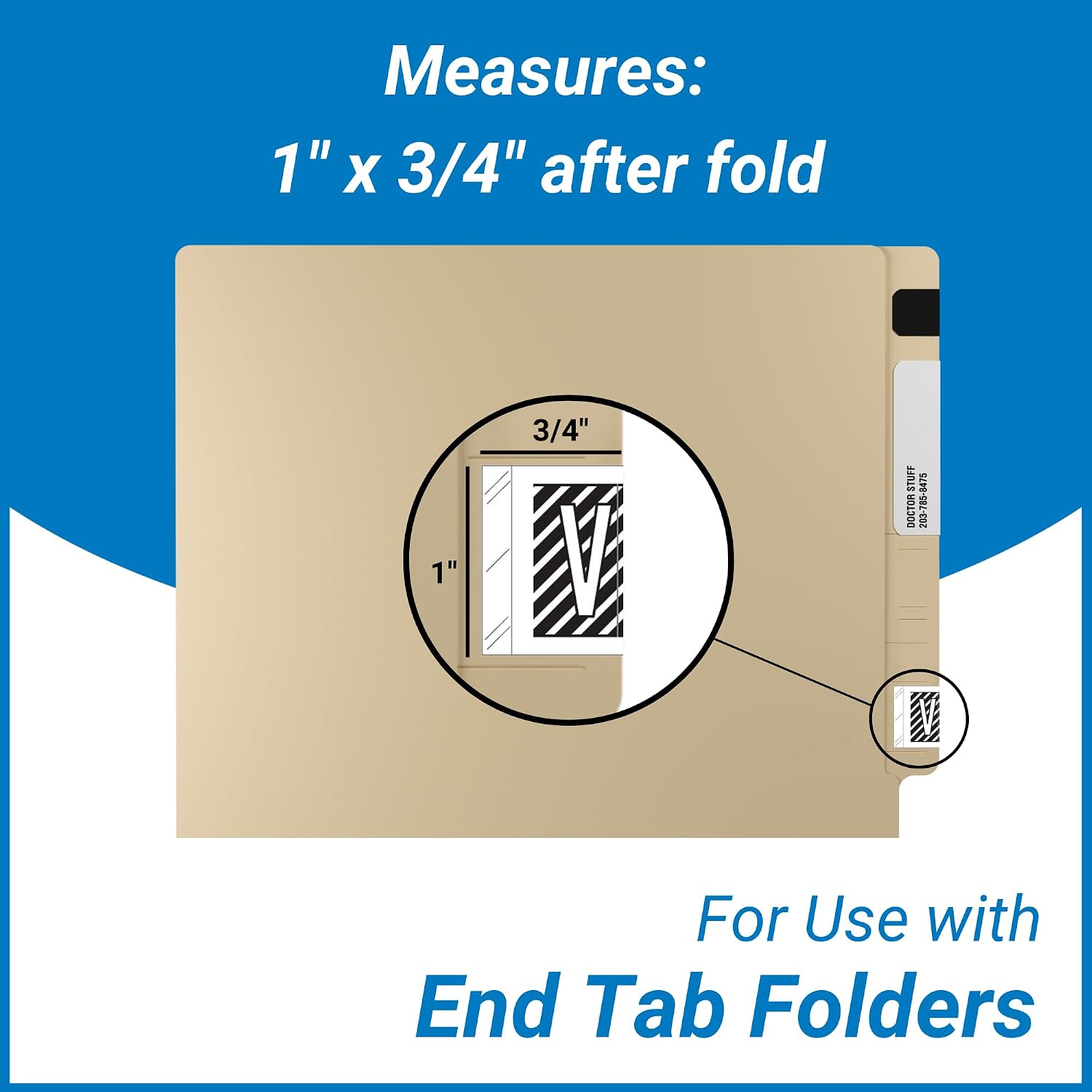 Doctor Stuff - File Folder Labels, Alphabet Letter V, Tabbies 12000 - Cram Series Compatible Alpha Stickers, Black, 1" x 1-1/2", 500/Roll