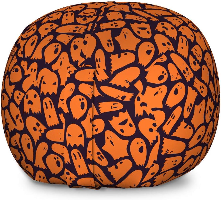 Ambesonne Ghost Storage Toy Bag Chair, Hand-Drawn Ghosts Pattern with Funny Expressions Holiday Horror, Stuffed Animal Organizer Washable Bag, Large Size, Dark Purple and Orange