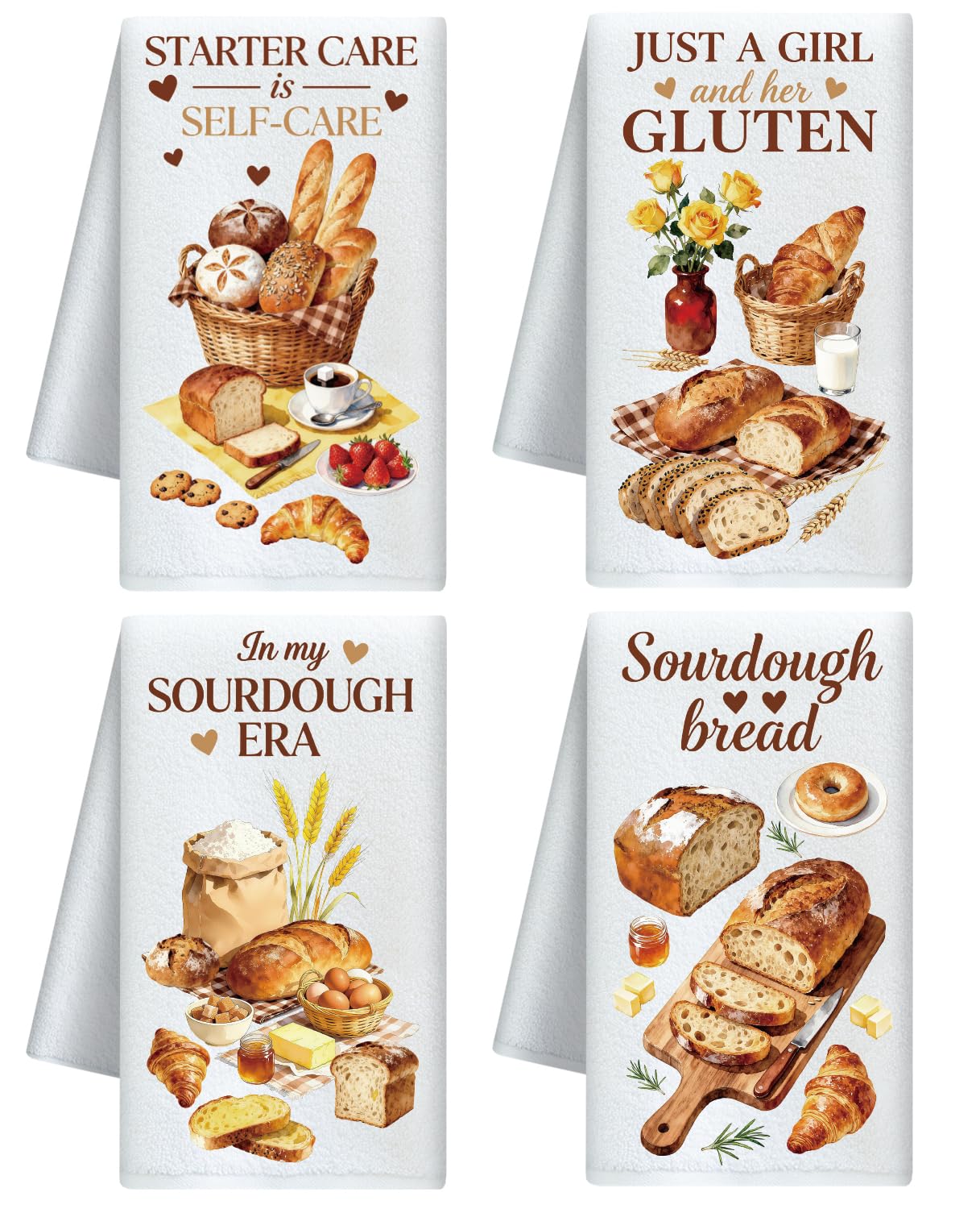 CUTHOLLOW 4Pcs Baking bread Kitchen Towels Cute Tea Towels
