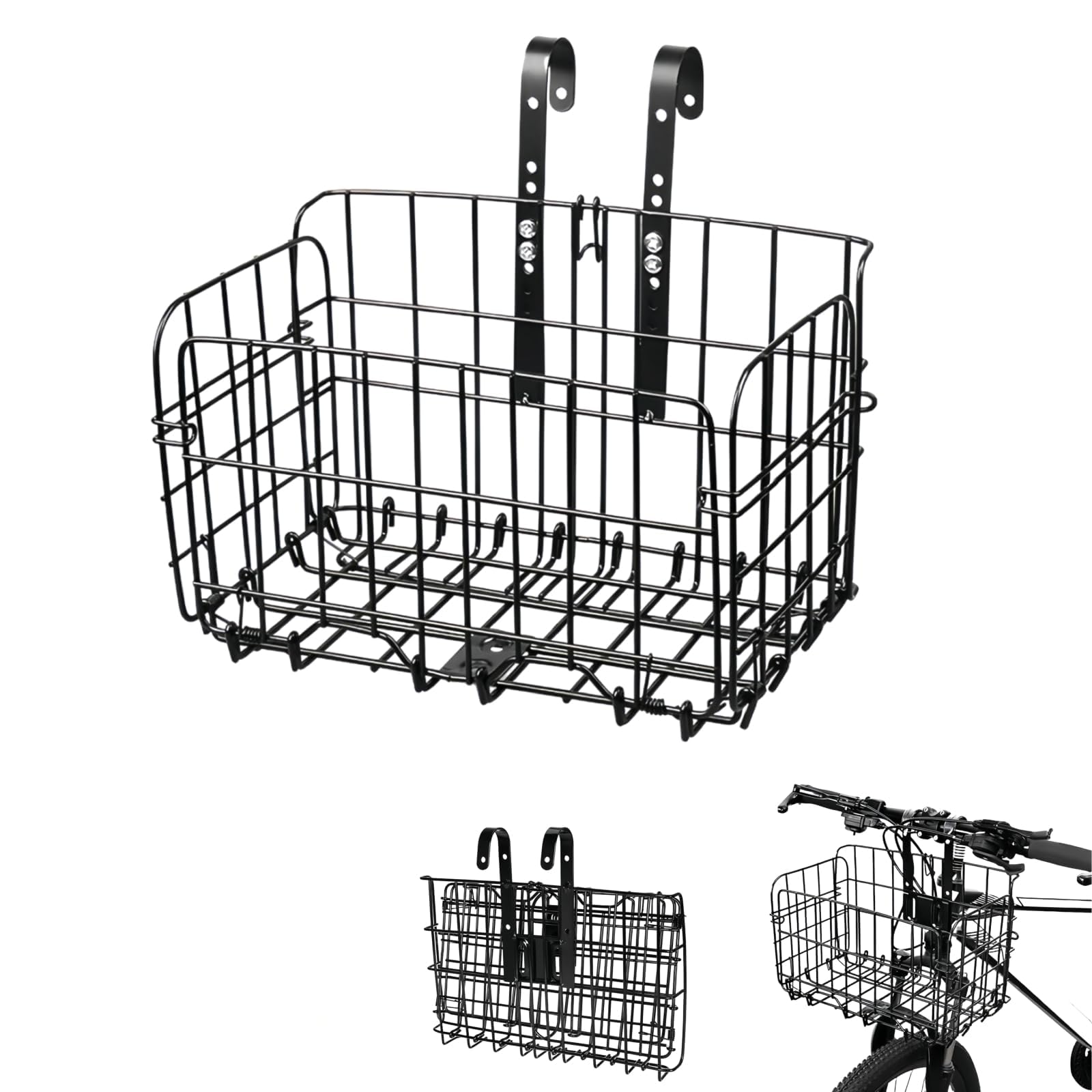 Panier de vélo Pliable - Panier à Bagages Suspendu à l'avant et à l'arrière - Support de Rangement à Fermeture Rapide pour Guidon de vélo et Porte-Bagages arrière