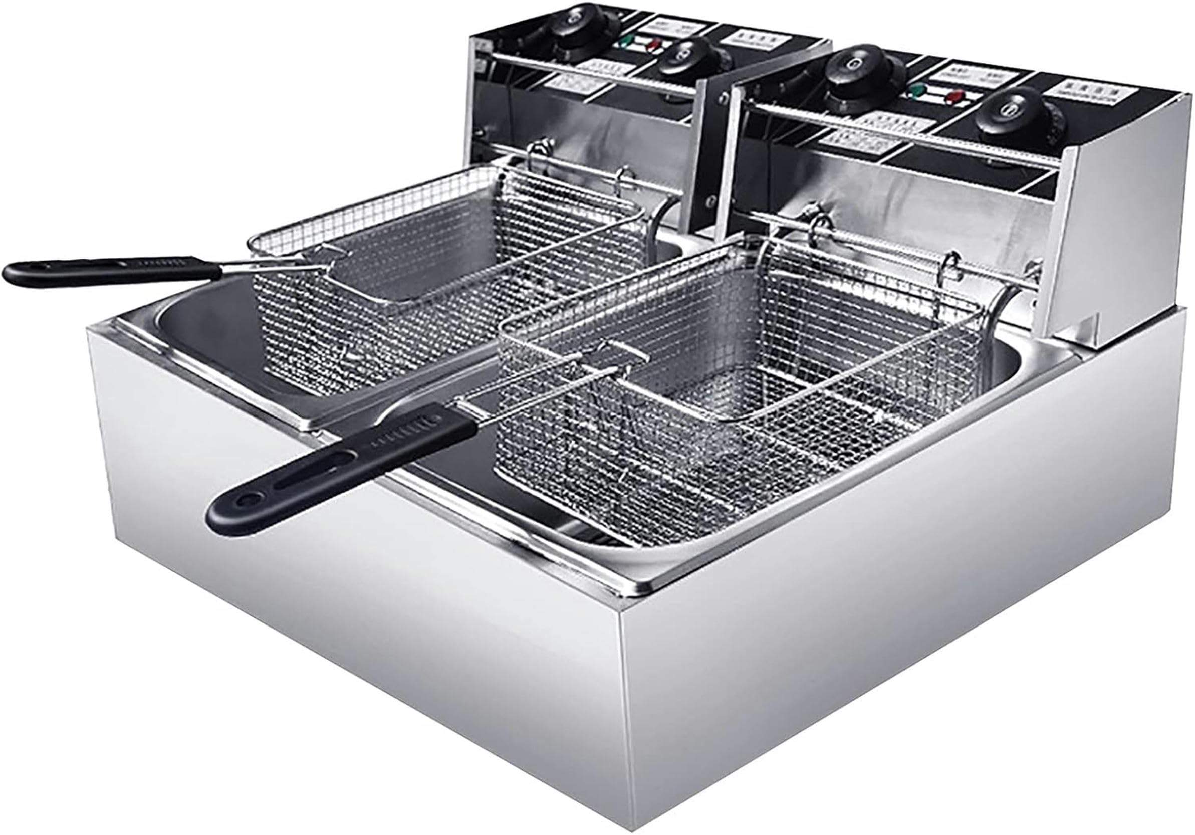 Friggitrice Professionale, Friggitrice Elettrica in Acciaio Inossidabile con Cestello E Coperchio, Funzione di Controllo Temporizzazione-Temperatura, per Uso Commerciale E Domestico
