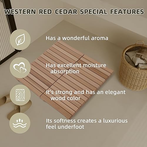 Miniatura 2 de bingaai Tapete de ducha de madera de cedro, tapete de baño de madera de cedro, tapete cuadrado de 30 pulgadas, tapete de baño de madera plegable