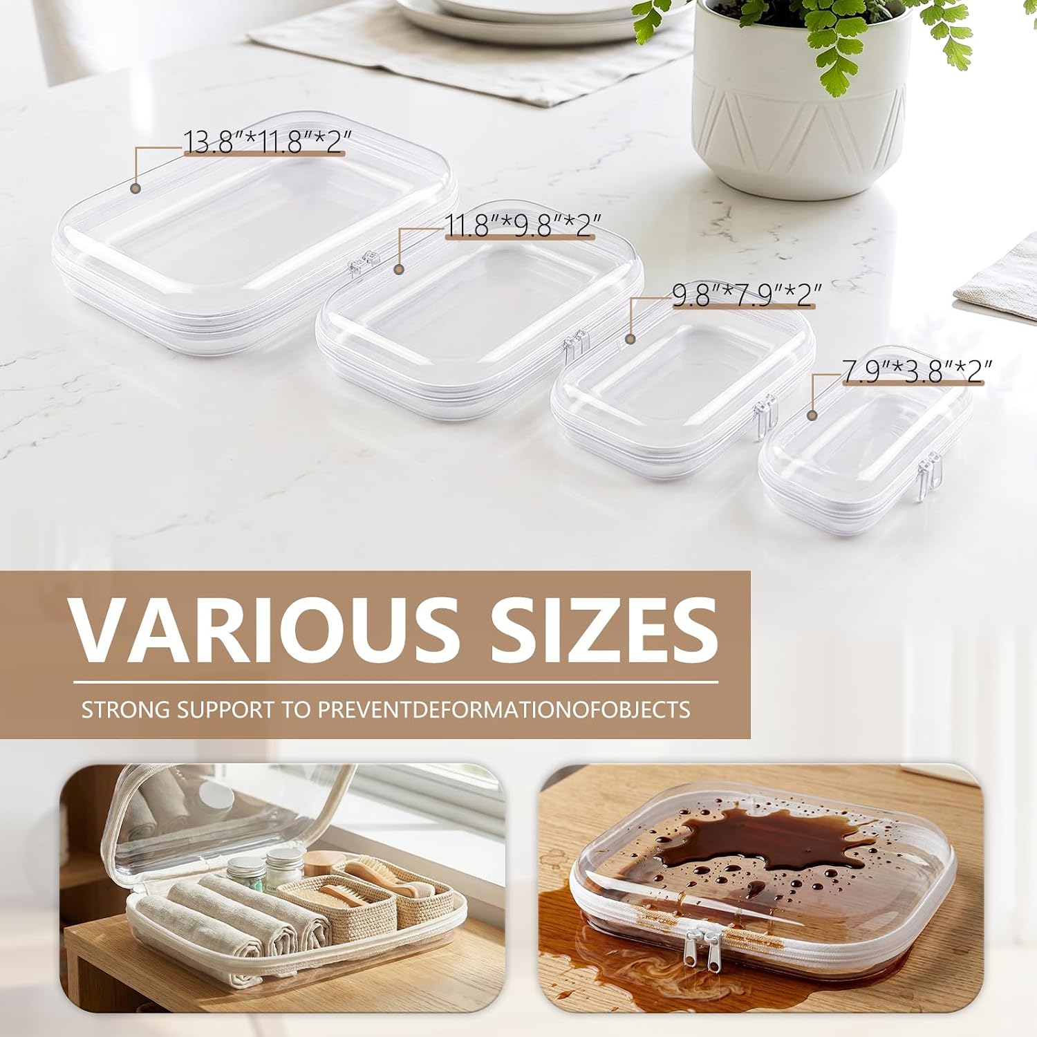 TenKa Clear Hard Shell Zipper Case, 6 Pack Extra Large Clear Zipper Pouches for Travel, Waterproof Hard Plastic Storage Bags for Office Supplies, Toys, Toiletry & Makeup (2M+2L+2XL)