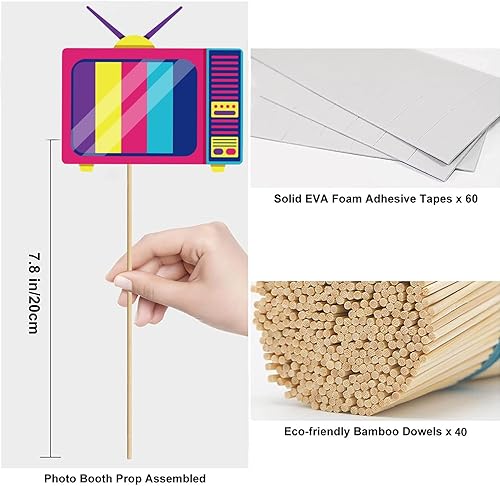 Miniatura 4 de M AMFEOV 40 accesorios para cabina de fotos de los años 80, decoraciones de fiesta de los años 80, decoraciones de fiesta de cumpleaños de los 80,