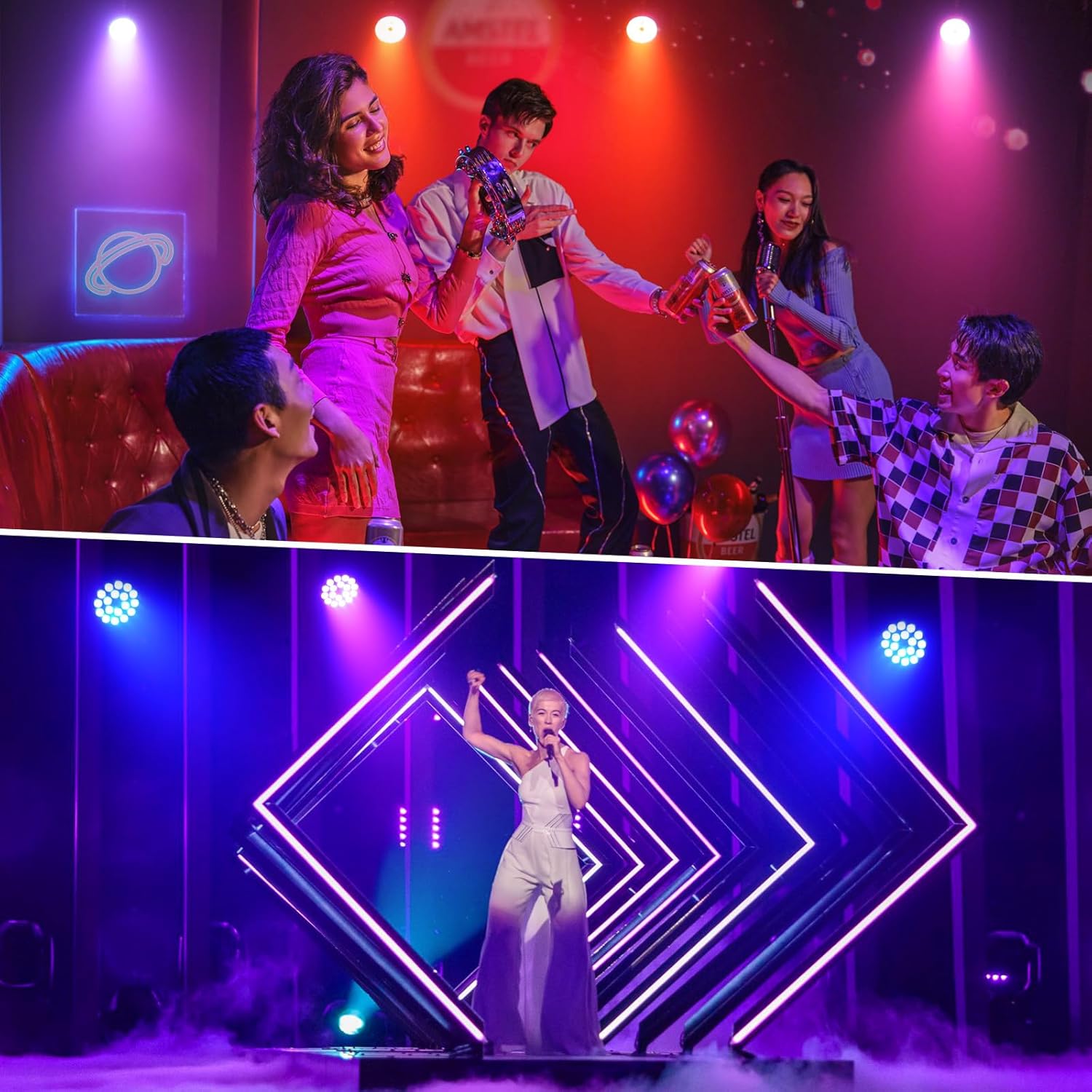 LEDパーライト、サウンドアクティブ&amp;DMXコントロール、DJライト、プロRGBW&amp;ストロボエフェクト付きパーティー