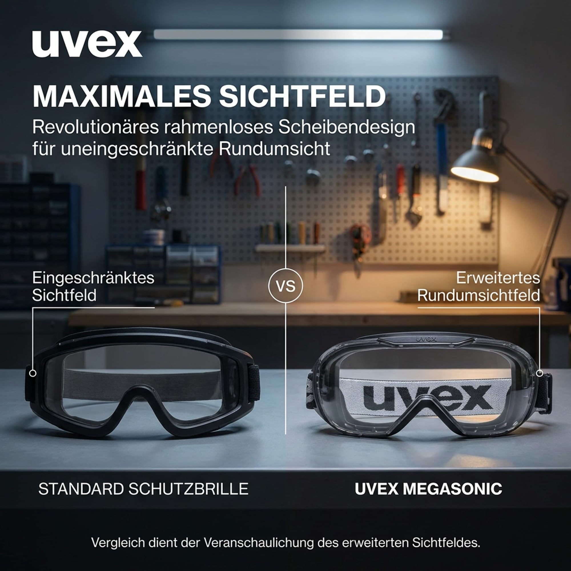 Uvex Megasonic Okulary ochronne dla osób noszących okulary - odporne na zaparowanie i zarysowania