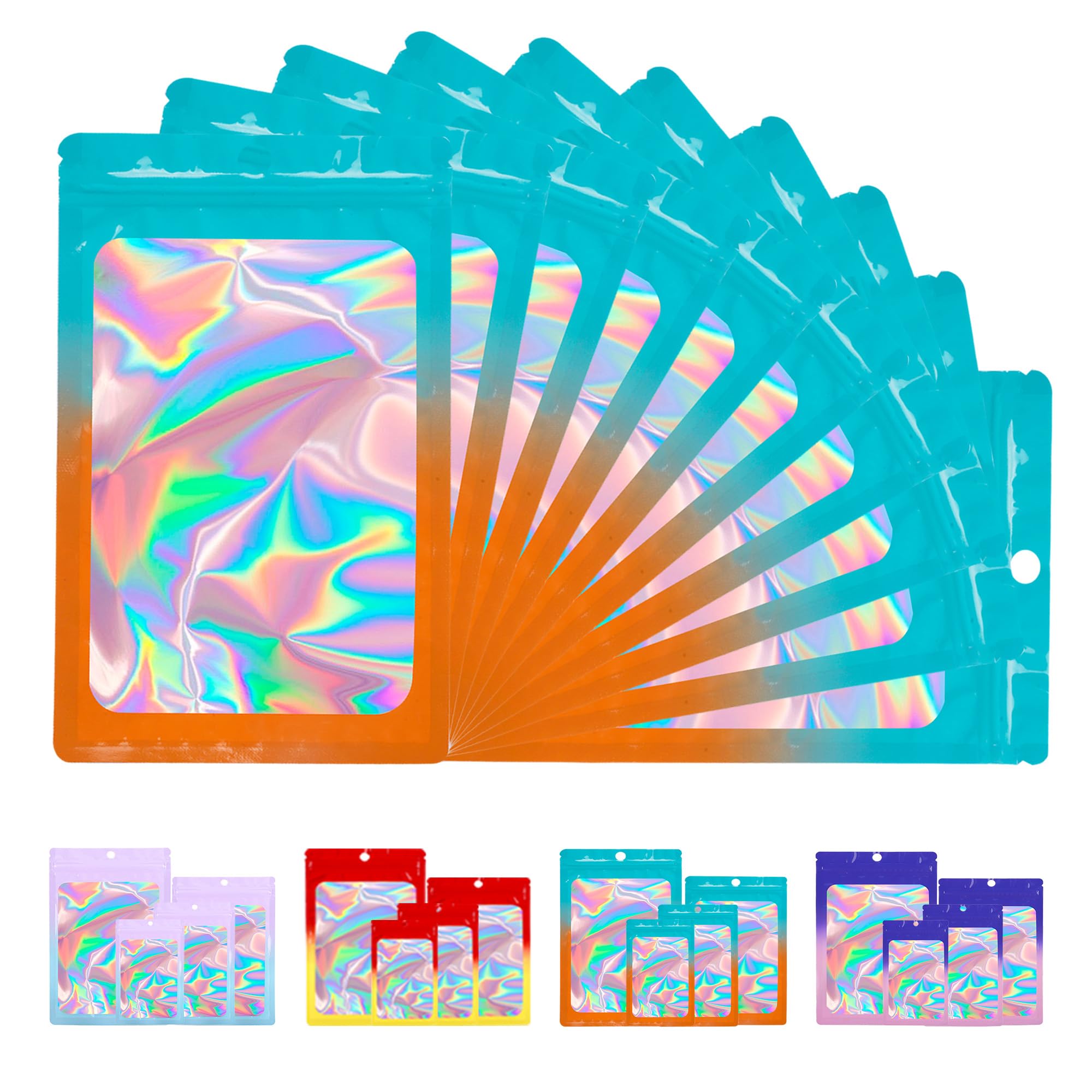 EIOFG Packaging Holographic Mylar Bags 5.5 * 7.9", 100 PCS Party Favor Bags, Resealable Smell Proof Bags for Small Business, Candy, Food Packaging Bag
