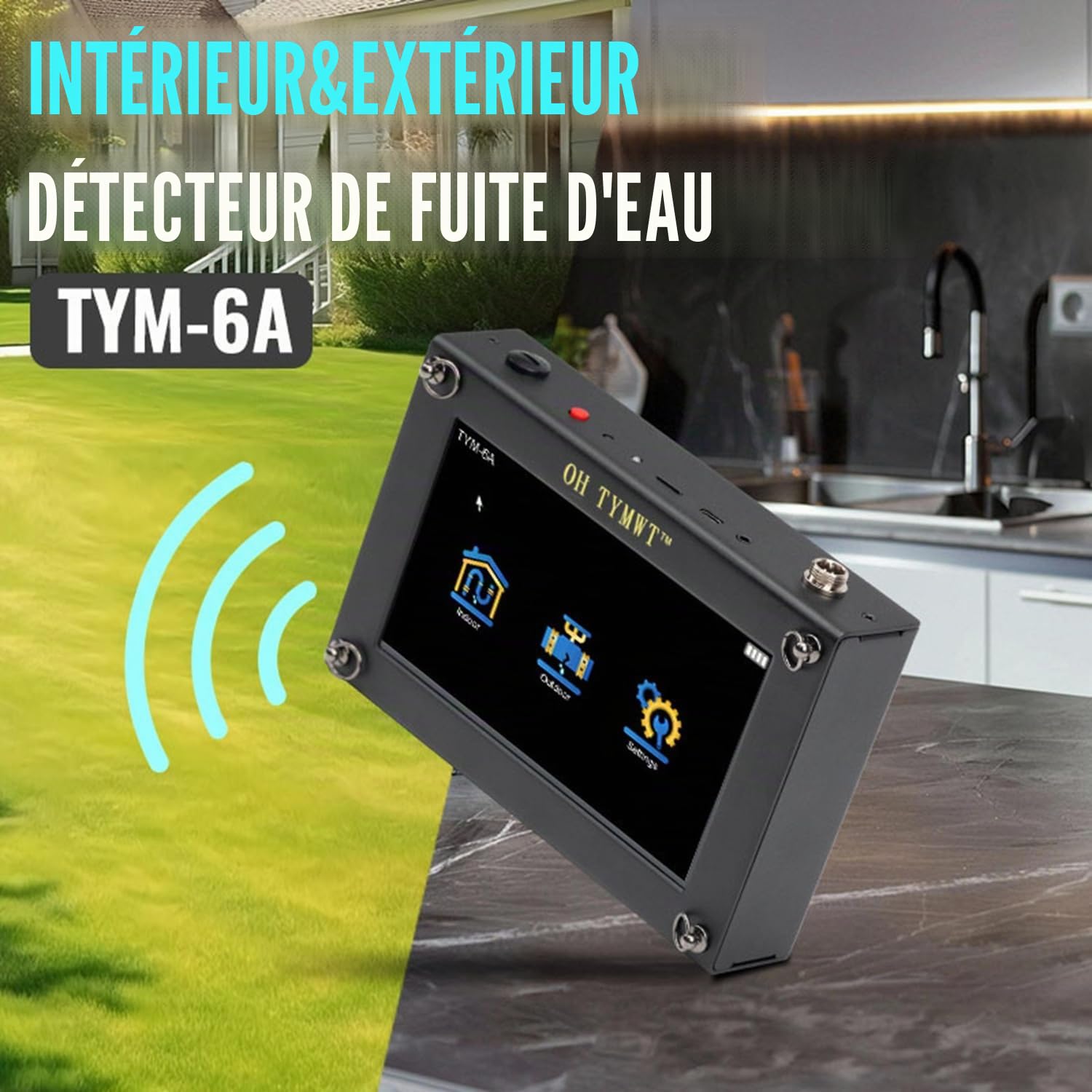 Détecteur de Fuites d’Eau, Détection par AI en Intérieur&Extérieur, 2 Capteurs Localisateur de Canalisations Souterraines Profondeur 3 m - Oh TYMWT-6A