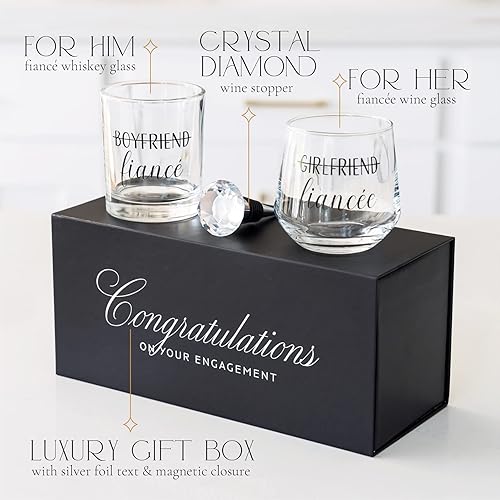 Miniatura 10 de Regalos de compromiso de vidrio para planificación de bodas para parejas, regalos de prometido de whisky de vino para ella y él - Copas únicas para