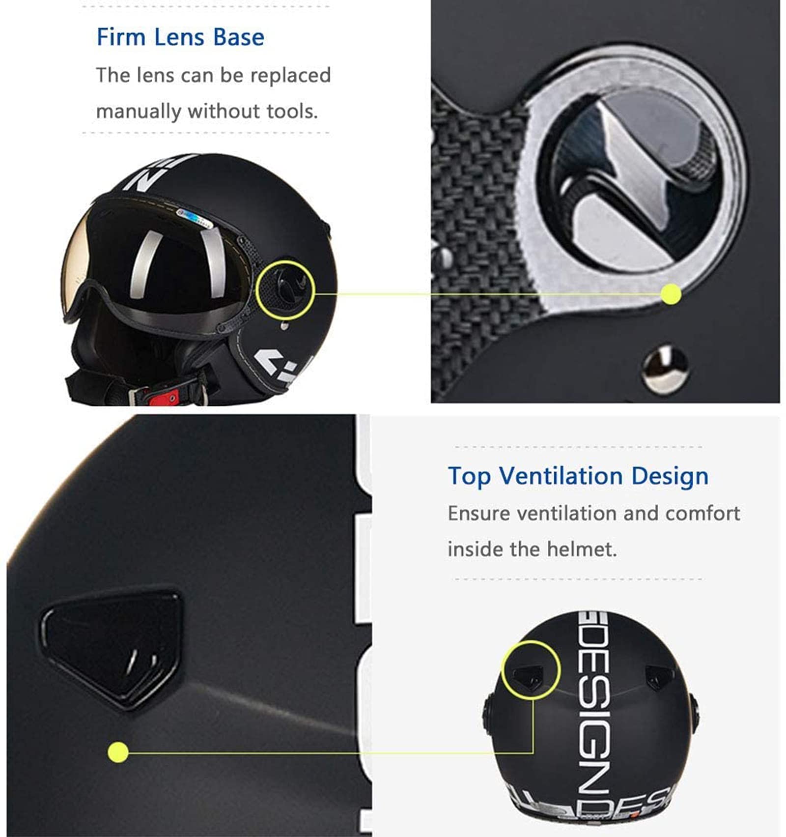 Demi-Casque Moto Vintage GAOZ - Style Jet 3/4 Retro - Certifié DOT - Tailles M à XXL (53-62cm) - Pour Homme Et Femme