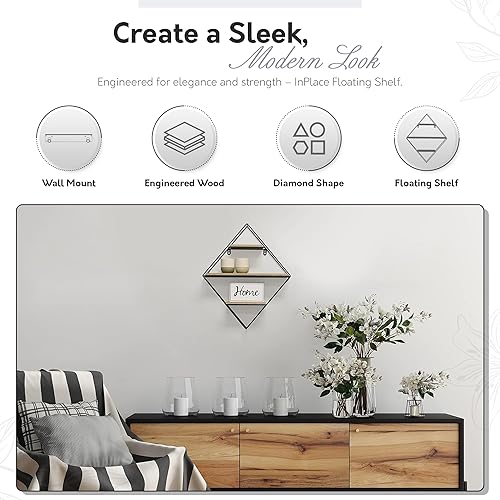 Miniatura 4 de InPlace - Estante de alambre de diamante de madera de granerometal de 16.26 pulgadas de ancho x 3.98 pulgadas de profundidad x 19.83 pulgadas de alto