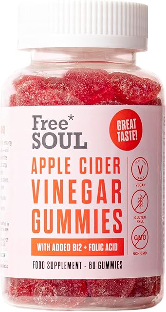 Apple Cider Vinegar Gummies with The Mother 1000mg Enhanced with Vitamin B12 & Folic Acid | 60 High Strength ACV Vegan Capsules with Pomegranate & Beetroot Powder | Natural Ingredients | Free Soul