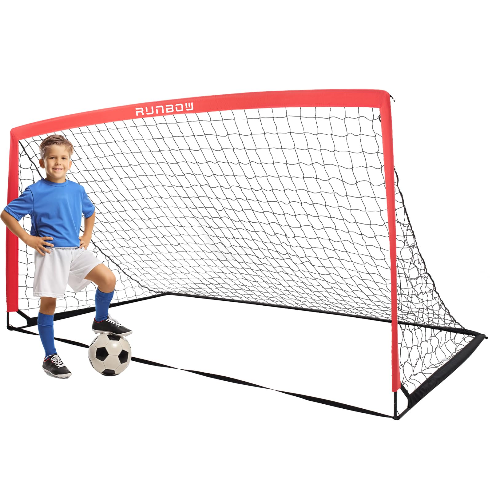 RUNBOW 11x5.5' 9x5' 6x4' FT Kids Soccer Goal with Carry Bag, Portable Folding Soccer Net for Backyard Training, Indoor/Outdoor Use for Youth and