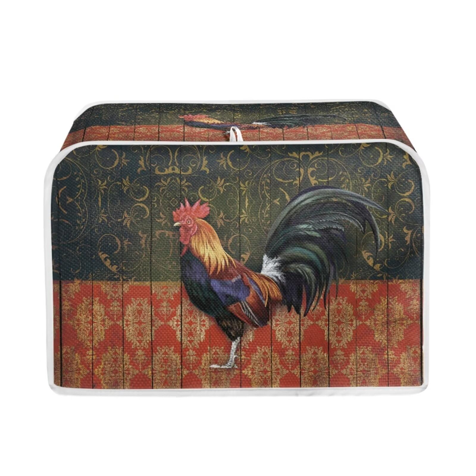 Talayituse Rooster Chicken Print 2 Slice Toaster Covers Dust Protection Floral Wood Bread Maker Covers Toaster Oven Cloth Cover Kitchen Accessories Washable Appliance Cover with Handle