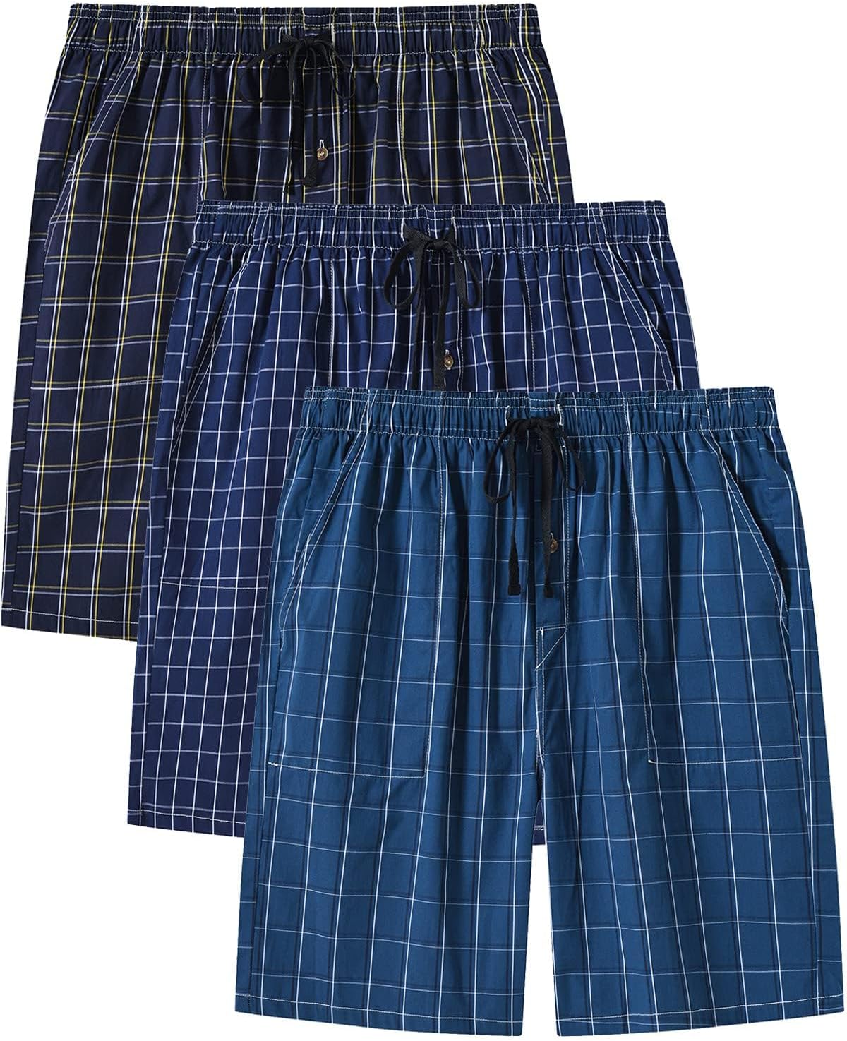 Men's Cotton Pyjama Lounge Shorts Checked Button Fly Pyjama Bottoms