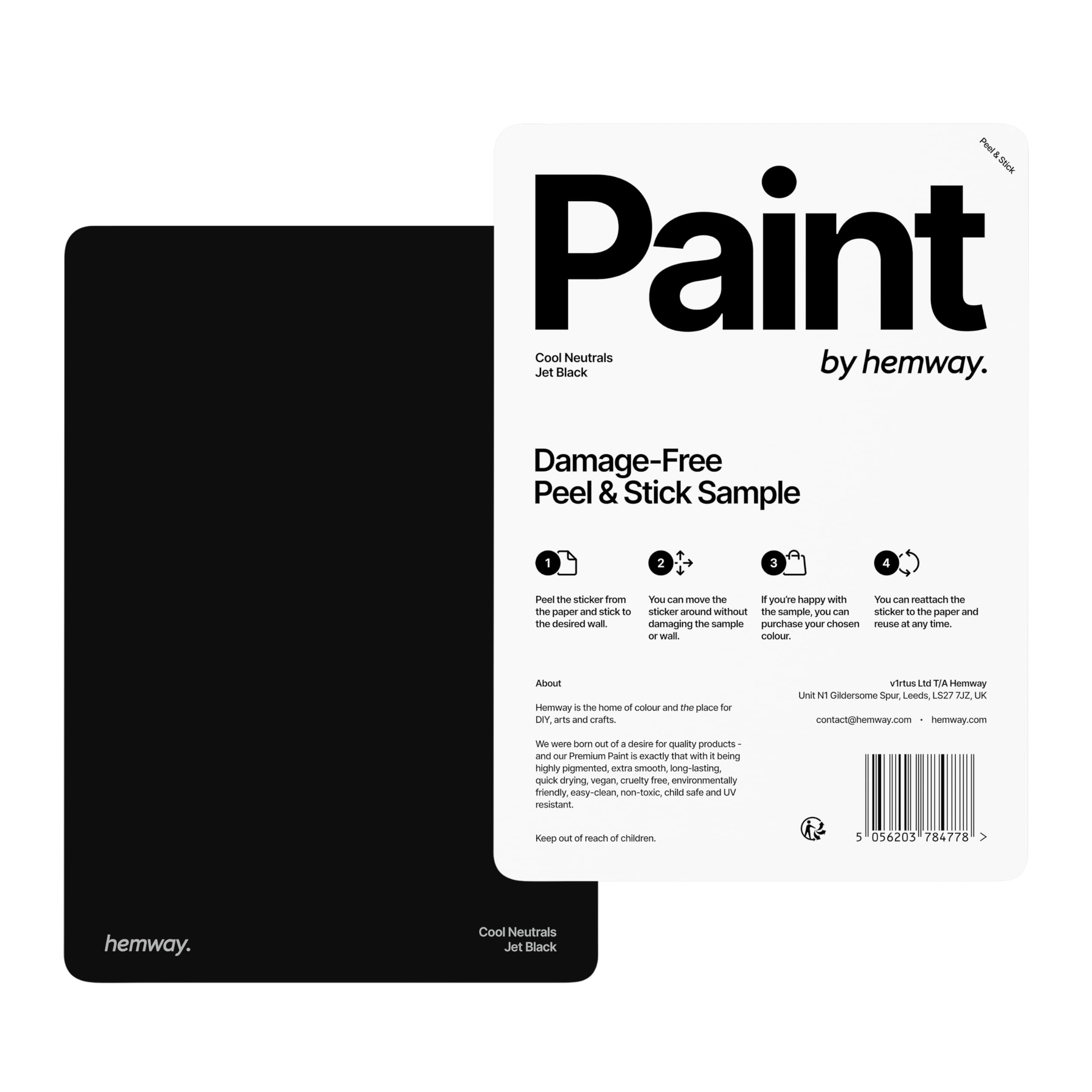 Hemway Negro azabache - Muestra - Pintura exterior mate mate para exteriores - Emulsión acrílica ecológica - Acabado mate, bajo contenido de COV, pared exterior, madera, metal, mampostería, cobertizo,
