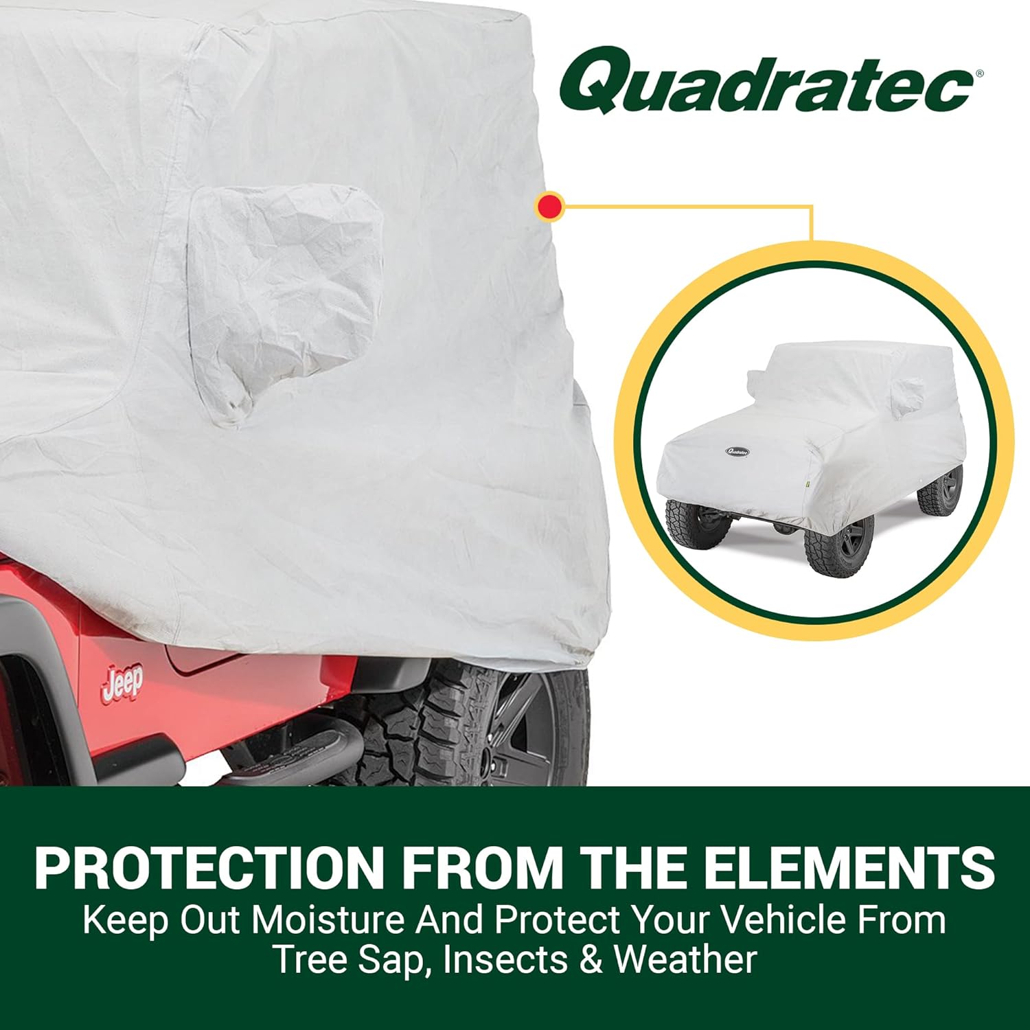 Quadratec Softbond 5-Layer Car Cover - Fits Jeep CJ, Wrangler TJ & YJ 1976-2006 - Jeep Cover 2 Door Jeep Wrangler Cover Jeep TJ Cover Jeep Wrangler Rain Cover - Includes Storage Tote