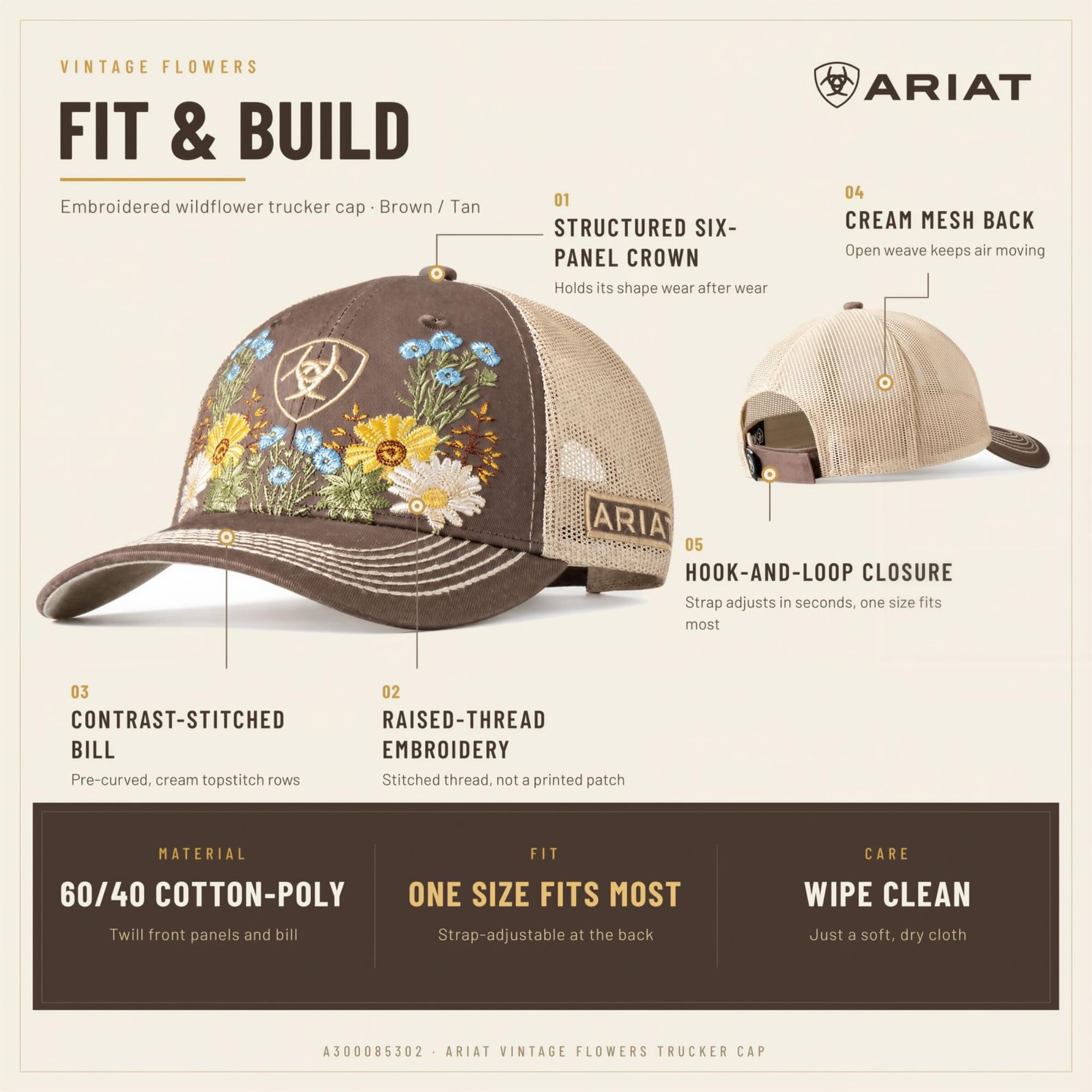 Ariat Casquette Vintage Fleurs Marron Femme