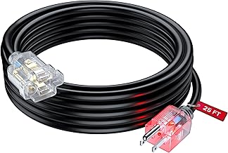 Maximm 25 Feet Black Extension Cord – 16 AWG, 3-Prong Grounded, Lighted End, Heavy Duty Indoor/Outdoor Power Cable, ETL Listed