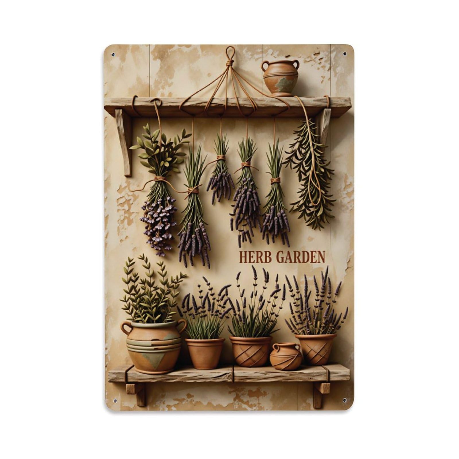 Ldfuieksufg Style Rustic Herb Lavender Garden Farmhouse Metal Sign Vintage Aluminium Metal Sign, Retro Wall Decor For Home, Bar, Garage & Farmhouse 30X20cm
