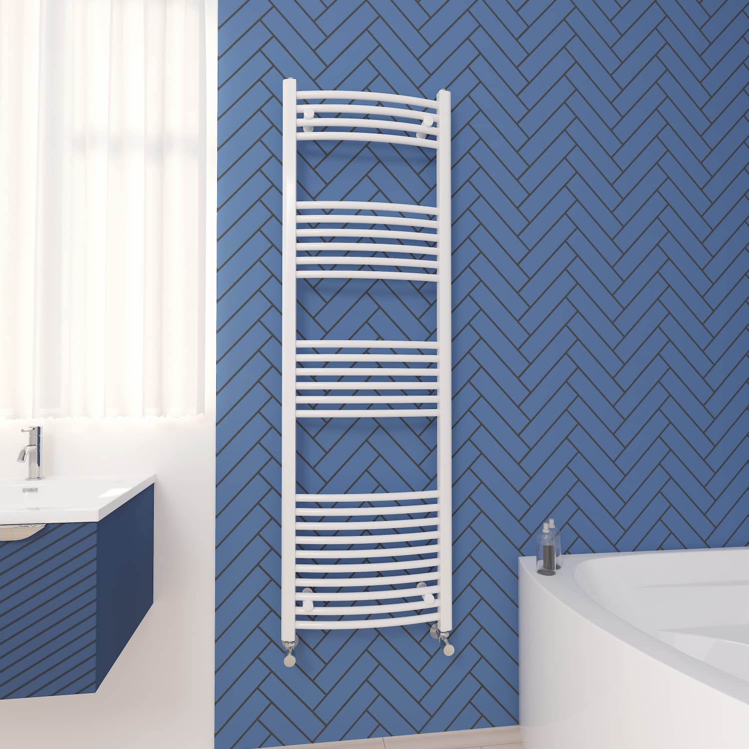 Nrg White Curved Central Heating Towel Rail Bathroom Heated Rad Radiators Ladder Warmer - Gloss 1600×500Mm