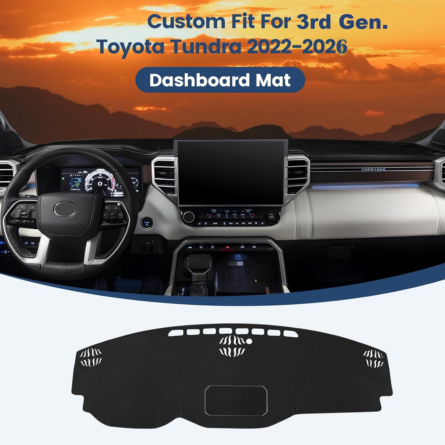 Dash Cover Custom Fit for Toyota Tundra 2022 2023 2024 2025 2026 Accessories Dashboard Cover Nonslip Dash Mat Protector Sunshade No Glare Black