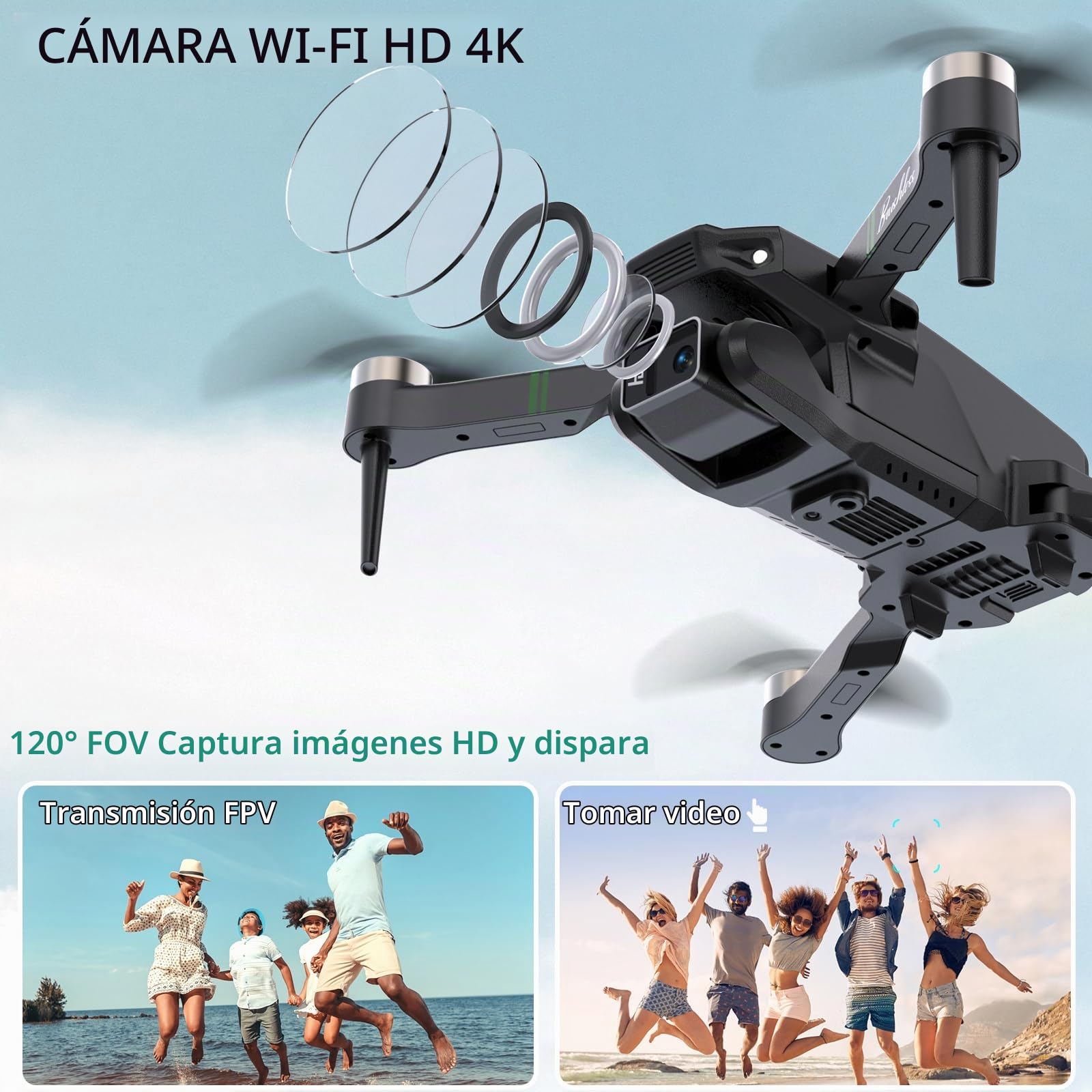Drones con Camara 1080P Adultos, Dron para Adultos/Niños 1080P Quadcopter RC Drones Plegable, Aterriza con Un Clic, 3D Flip. Regalos para Niñas/Niños, 3 Baterías