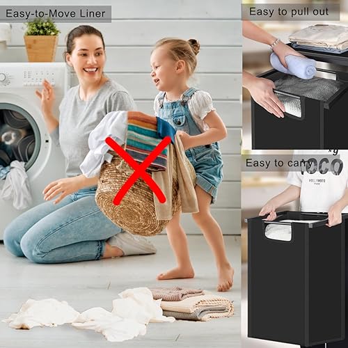 Miniatura 6 de melos Cesto de lavandería, clasificador de ropa sucia con tres estantes, cesta extraíble con estante, sección organizadora de cesta de lavandería