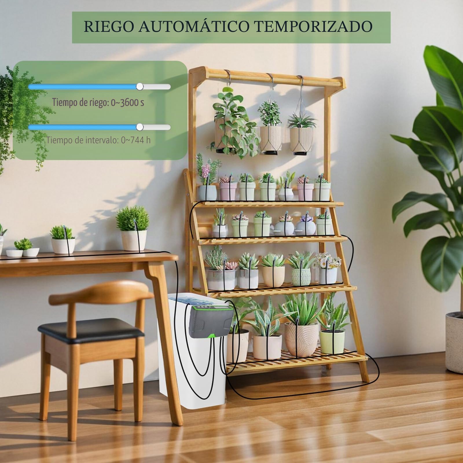 Sistema automático de riego de jardín, sincronización inteligente de doble bomba, puede regar 20 plantas, con tubería de agua de 15 m, ideal para vacaciones