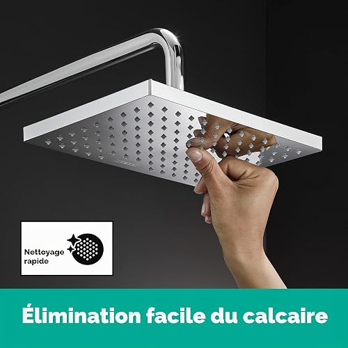 hansgrohe colonne de douche économie d'eau Vernis Shape (EcoSmart), avec mitigeur thermostatique de baignoire, douche de tête 230 x 170 mm avec 1 jet, chromé, 26098000 - 8