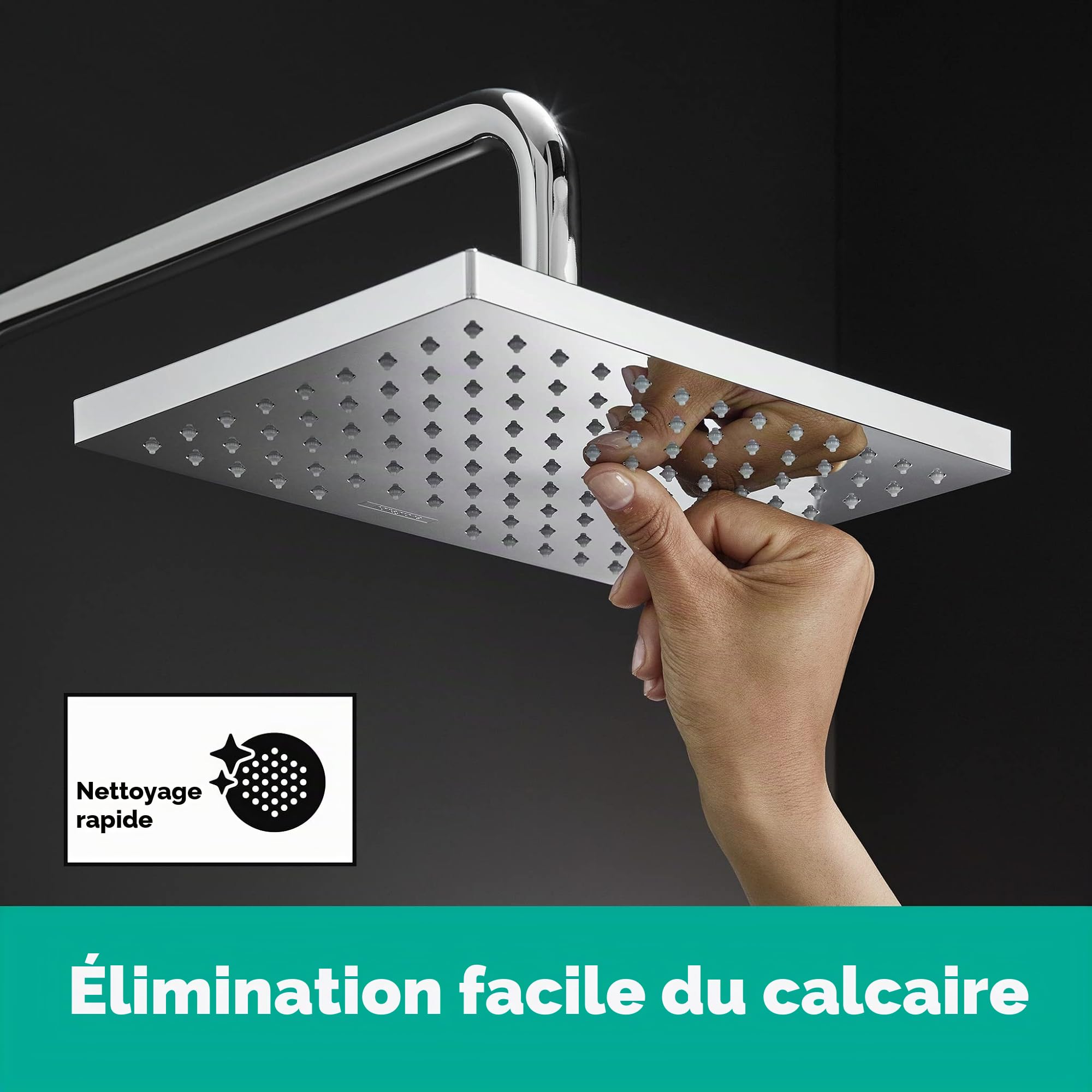 hansgrohe colonne de douche Vernis Shape, avec mitigeur thermostatique de baignoire, douche de tête 230 x 170 mm avec 1 jet, chromé, 26284000