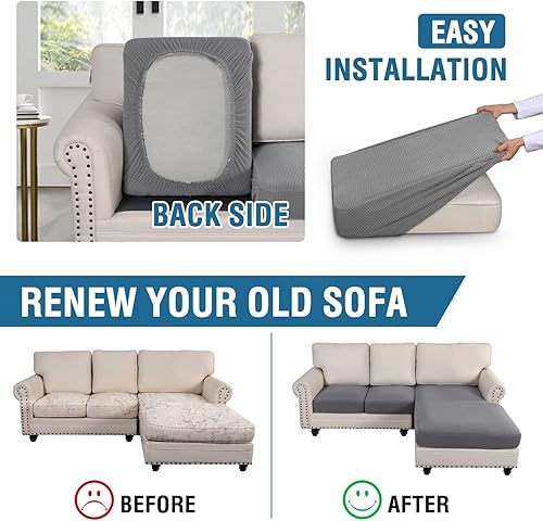 Miniatura 5 de H.VERSAILTEX Fundas de sofá modular, 3 piezas, fundas de cojín para sofá en forma de L, fundas de cojín separadas para sofá seccional izquierdo y