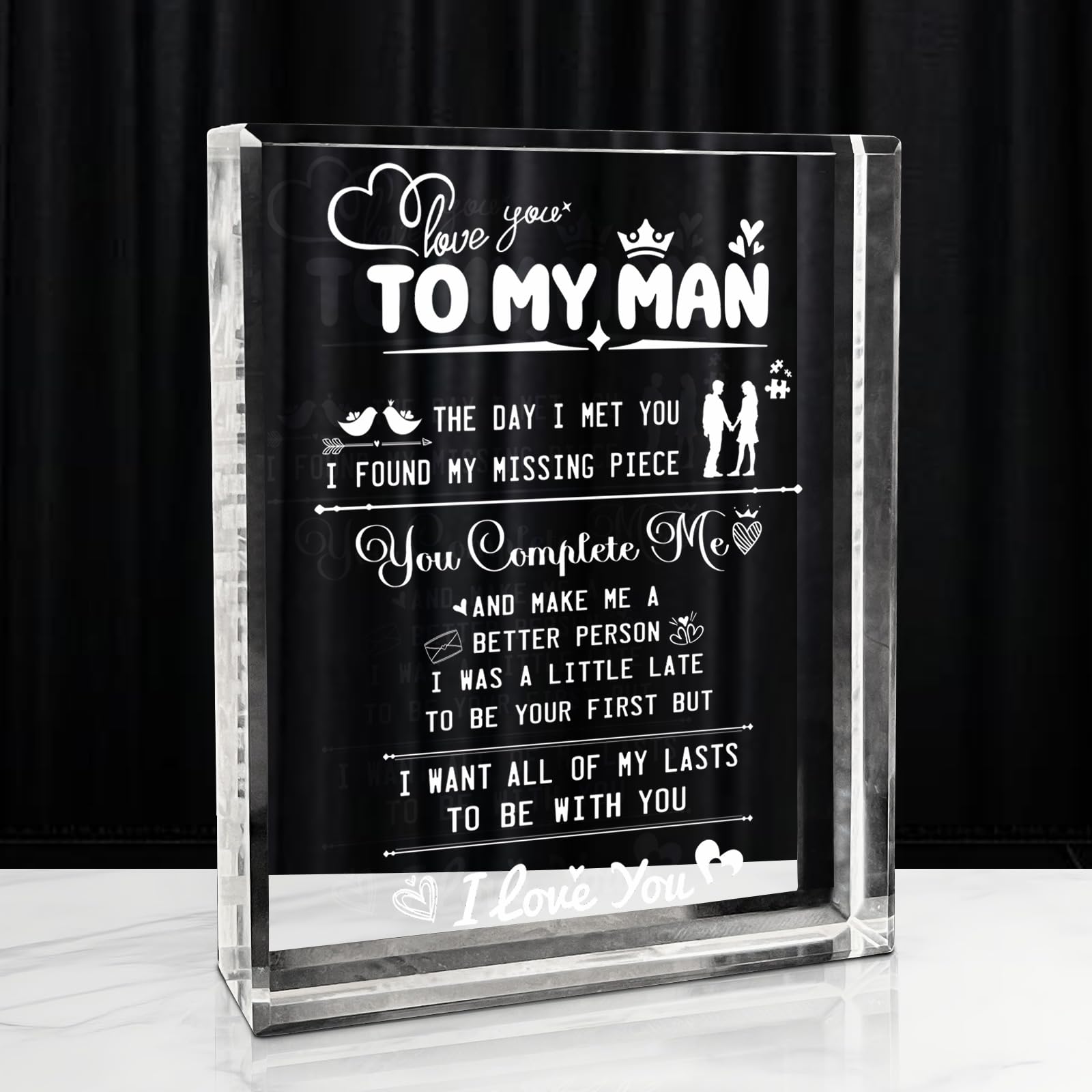 Regalos para mi hombre, grabado láser, recuerdo de cristal con texto en inglés "I Love You", regalo para novio, marido, prometido, regalos de cumpleaños para novio, aniversario de boda, regalo del día
