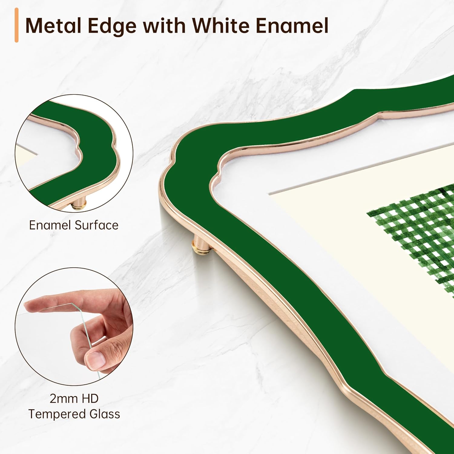8x10 Enamel Picture Frame with HD-Tempered Glass, Display 5x7 Photo with Mat, Ornate Photo Frame with Metal Edge & Velvet Back for Tabletop & Wall Mount Vertically or Horizontally Display, Green