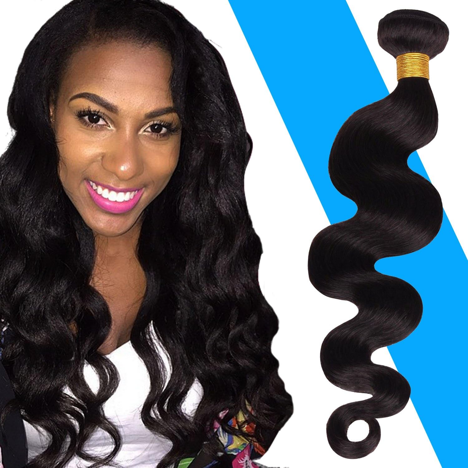 Human Hair Extension EX10 18" 100% Brazilian Virgin Body Wave Unprocessed Strong Hair 8A Grade 22 inches 100g/bundle (Natural Black) 1 PACK