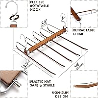 Vista 4 de HOUSE DAY Perchas para pantalones que ahorran espacio, perchas de madera para armario, antideslizantes, multifuncionales, para pantalones, Nogal
