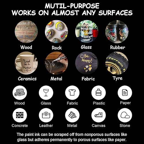 Miniatura 5 de Overseas Marcadores de pintura  Marcadores permanentes blancos de pintura acrílica, paquete de 12 unidades, a base de agua, impermeables, punta