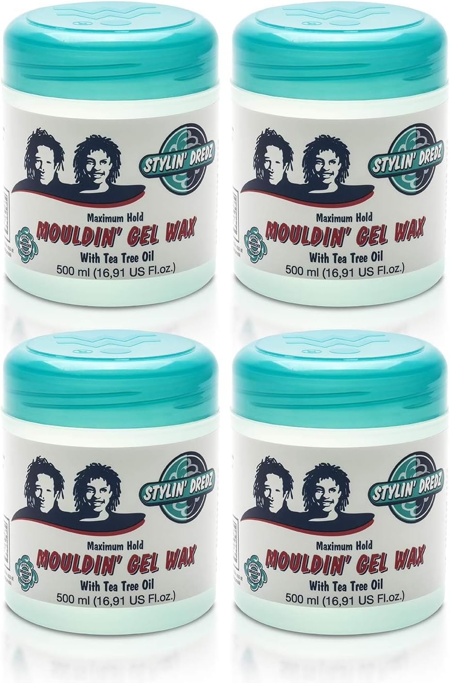 Stylin Dredz Mouldin' Gel Wax - Loc n Twist Gel - Dreadlock Gel Wax with Tea Tree Oil - 500 ml Pack of 4
