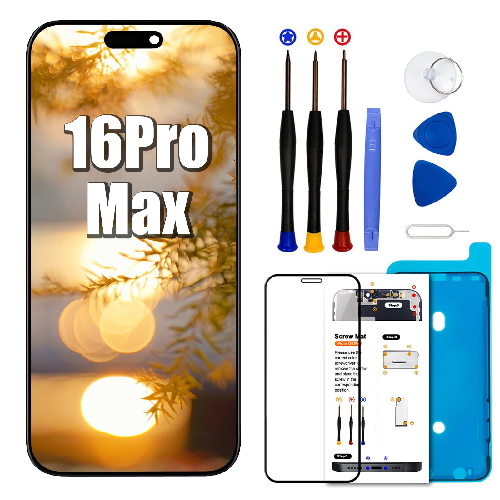 DTD Pantalla LCD para iPhone 16 Pro Max de 6,9 pulgadas Full HD 3D Touch True Tone Face ID pantalla para iPhone 16 Pro Max Display Digitizer Kits de reparación