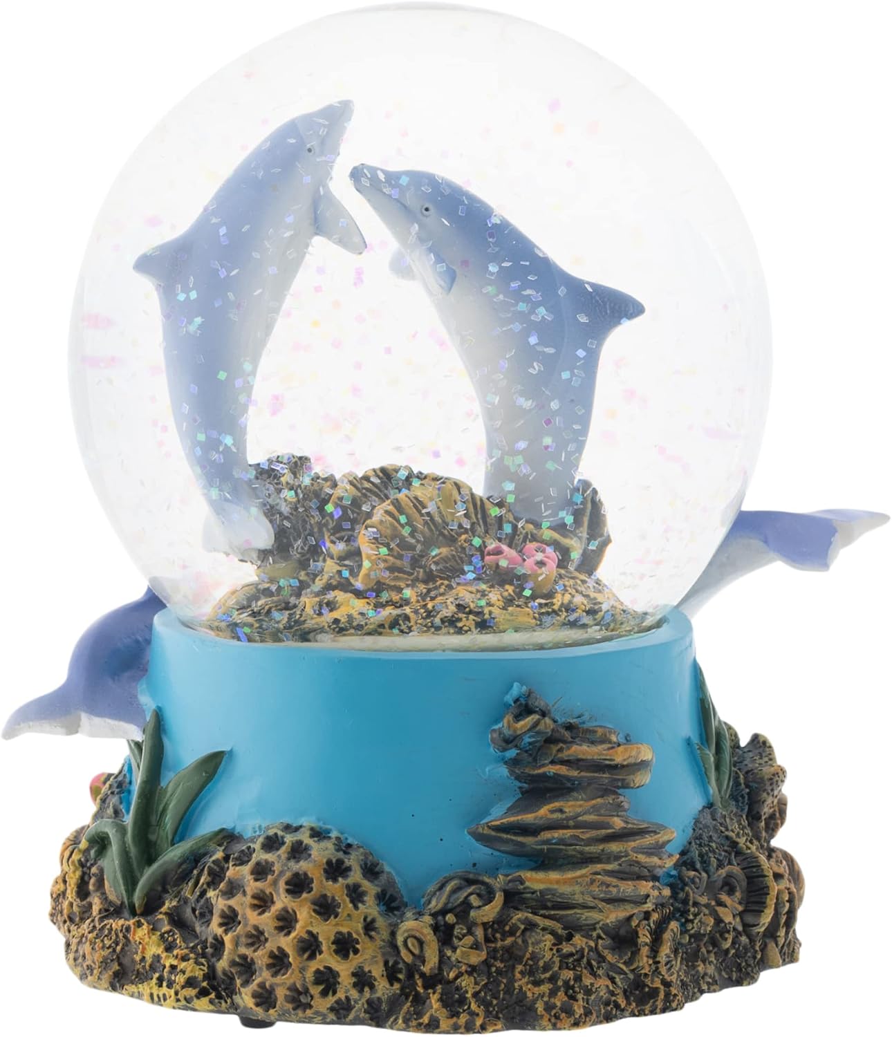 Elanze Designs Coral Reef Dolphin Pod 100MM Sturdy Wind Up Musical Glitter Water Snow Globe Tabletop Dresser Nightstand Figurine Decoration Plays Tune Fur Elise