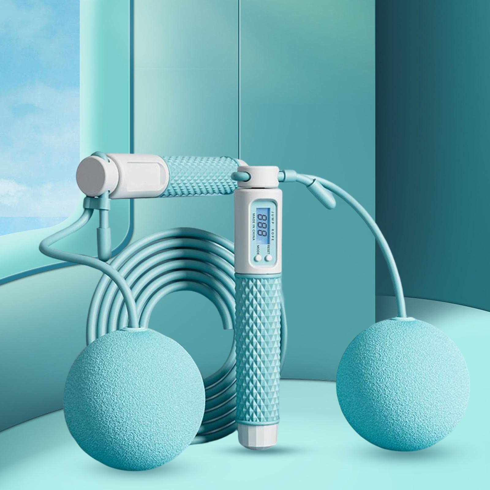 Lot de 2 cordes à sauter lestées sans fil avec compteur de calories pour fitness et sport Bleu 3 m