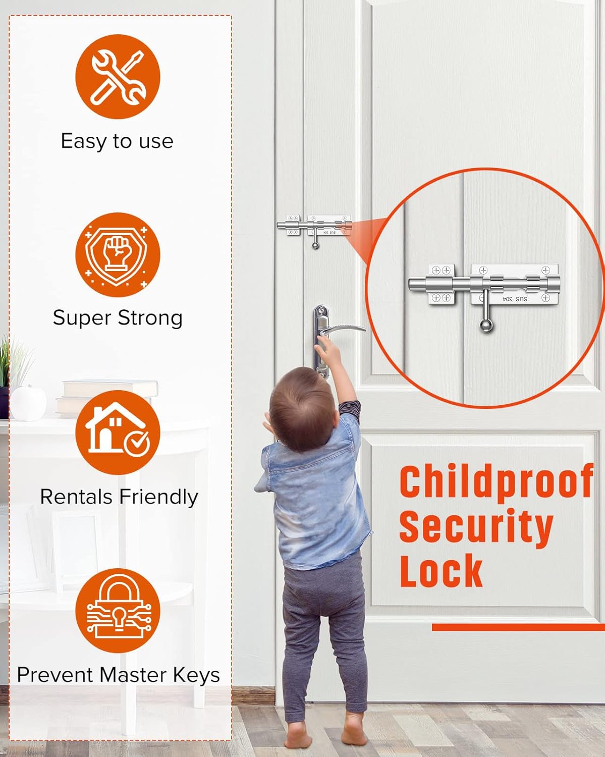 Heavy Duty Slide Bolt Gate Latch Hardware, 6.3 Inch Solid 304 Stainless Steel Latches Electroplating Finish, Barrel Bolt Lock for Wooden Fence, Yard Door, Barn Door, Shed Door, Interior