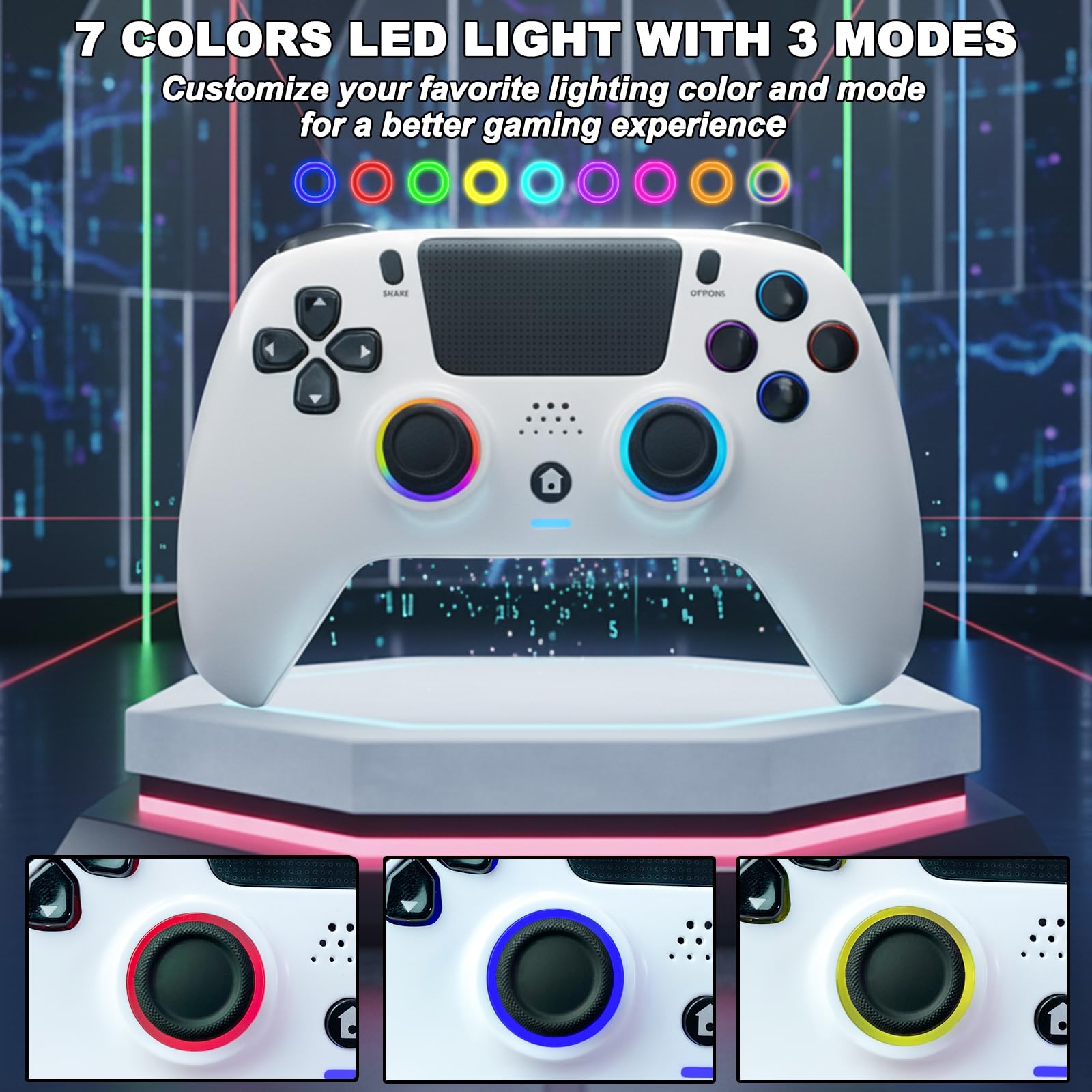 Kontroler Bezprzewodowy DuLingKer z Efektem Halla dla PS4/Pro/Slim, Joystick z RGB i Wibracjami