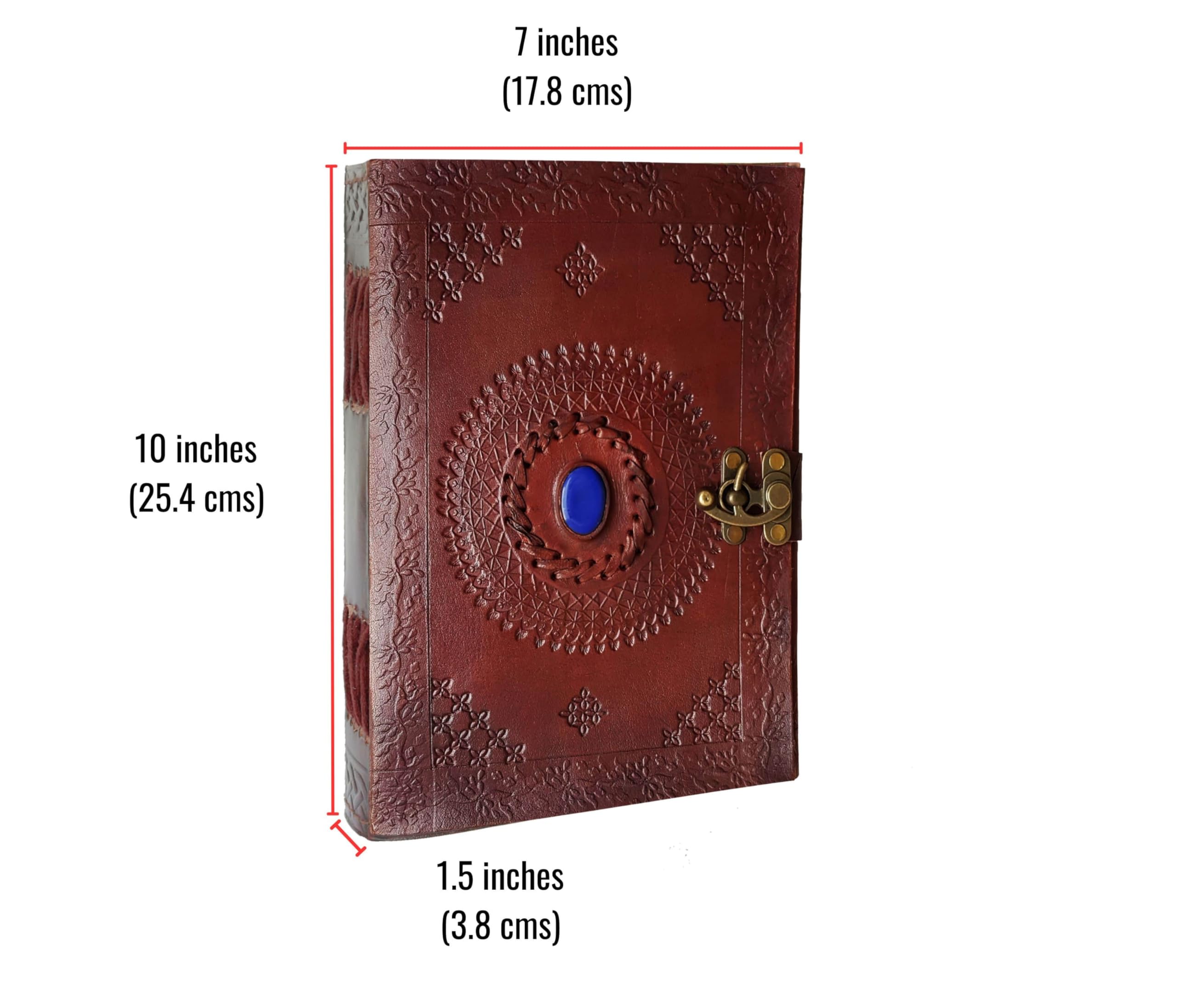 Jaald 23 cm Note Notebook Taccuino Foglie Diario Agenda Quaderno Album Fatto a Mano Copertina in Pelle Grimorio Diario note Bianco Chiusura fermaglio Personale Viaggio Regalo Vintage blu pietra